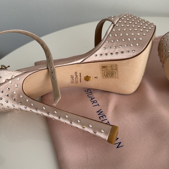 STUART WEITZMAN Bedazzled Satin Nude/Pink Platform Heels with Dust Bag - Picture 11 of 15